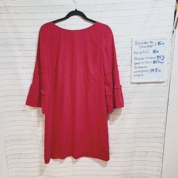 TALBOTS RASPERRY PINK DRESS RIBBON TIE, RUFFLE BELL SLEEVE SZ 6P - Picture 1 of 13